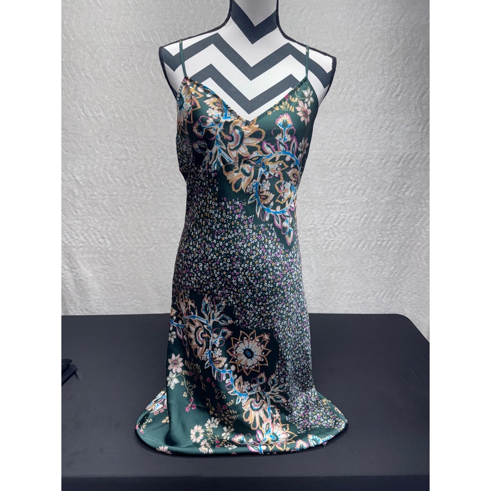 Free People Intimately Floral Paisley Satin Slip Dress Green Low Back Medium